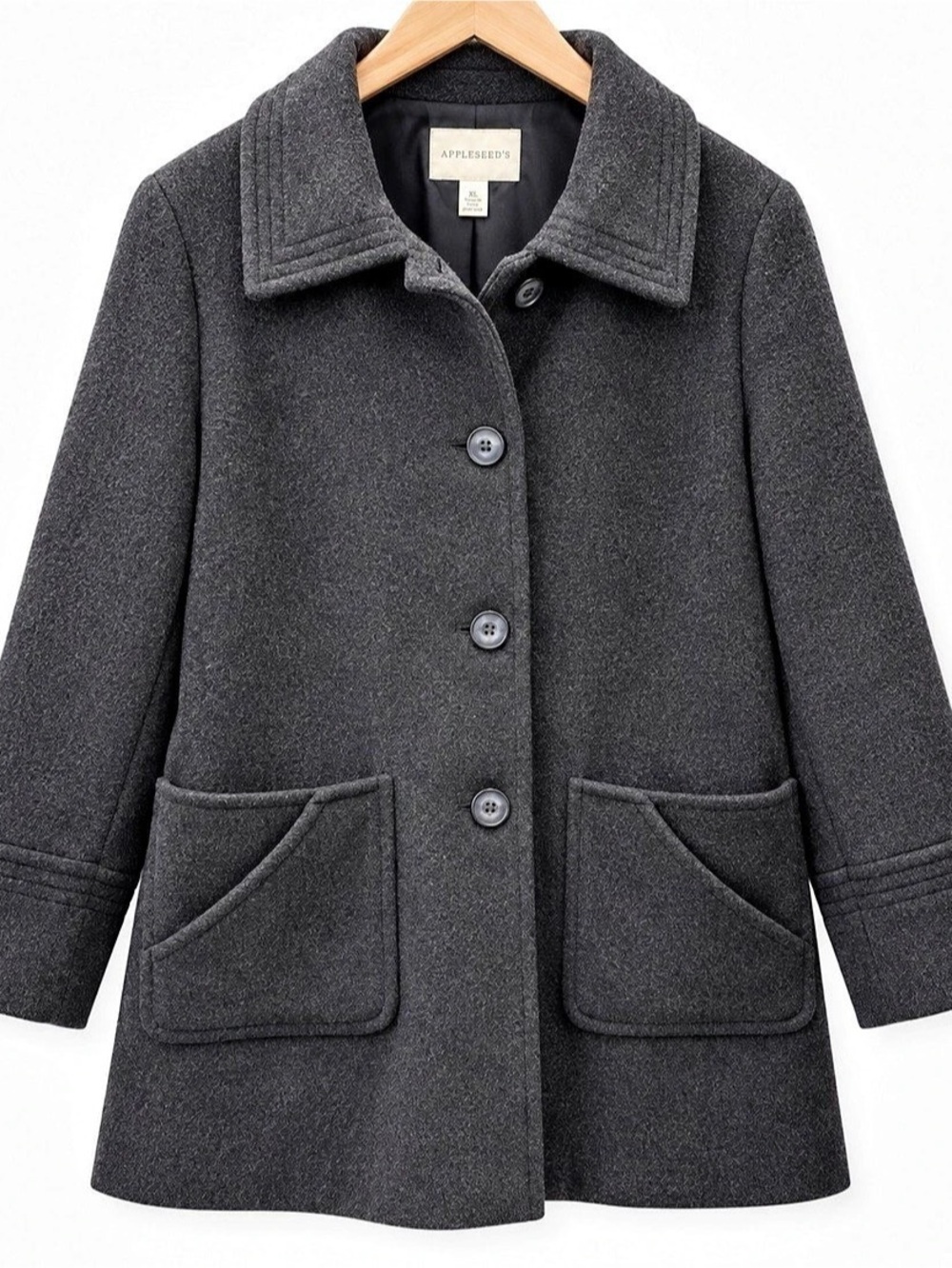 Appleseed’s Wool Blend Car Coat XL Charcoal Gray Button Front Classic